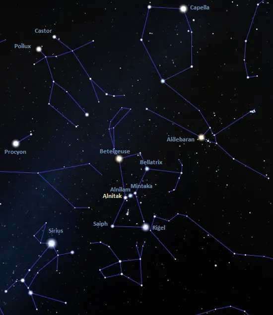 how to find alnitak,zeta orionis location,where is alnitak in the sky