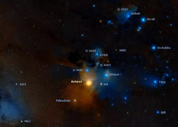 nebulae and clusters appearing near antares
