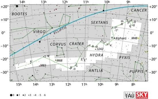 Hydra constellation,hydra stars,hydra star map