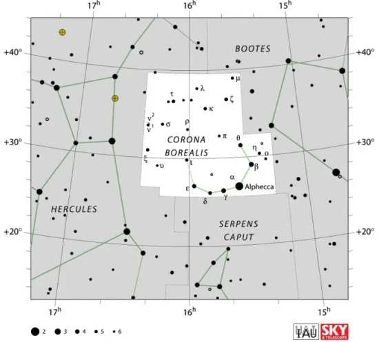 Corona Borealis,Corona Borealis stars,Corona Borealis star map