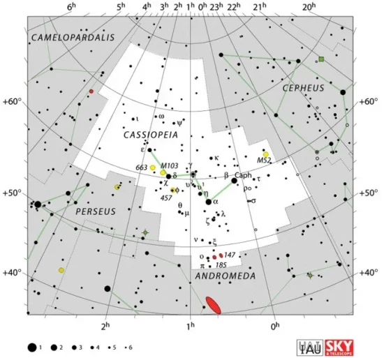 Cassiopeia constellation,cassiopeia stars,cassiopeia star map