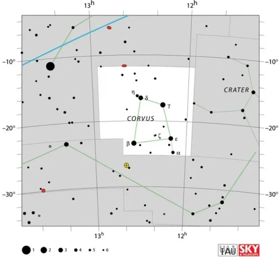 Corvus constellation,corvus stars,corvus star map