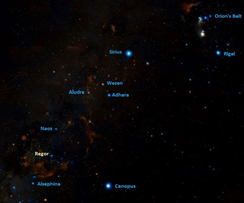 gamma velorum location,where is regor in the sky