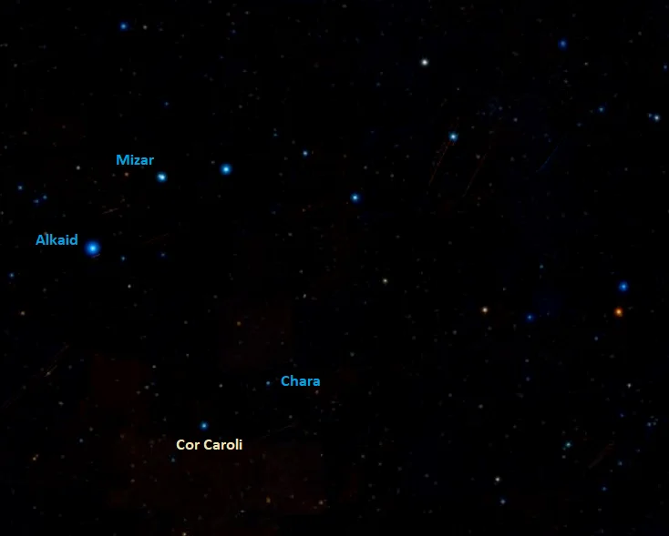 how to find cor caroli,where is cor caroli in the sky