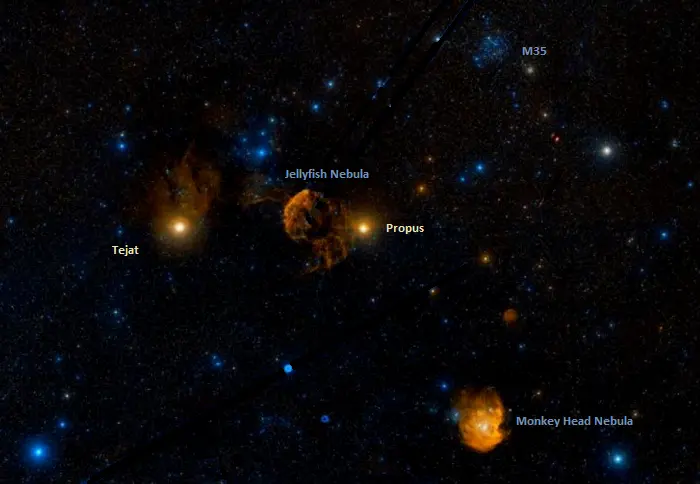deep sky objects near tejat and propus
