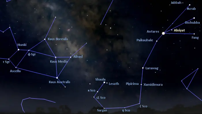 how to find alniyat, where is alniyat in the sky,sigma scorpii location