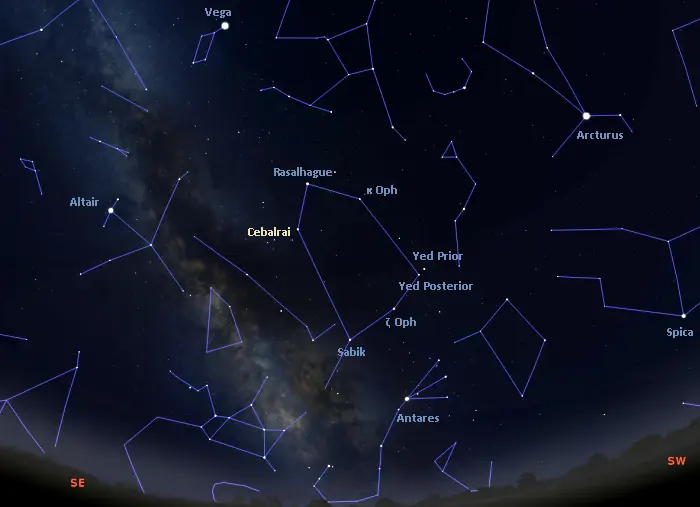 how to find cebalrai,where is beta ophiuchi in the sky