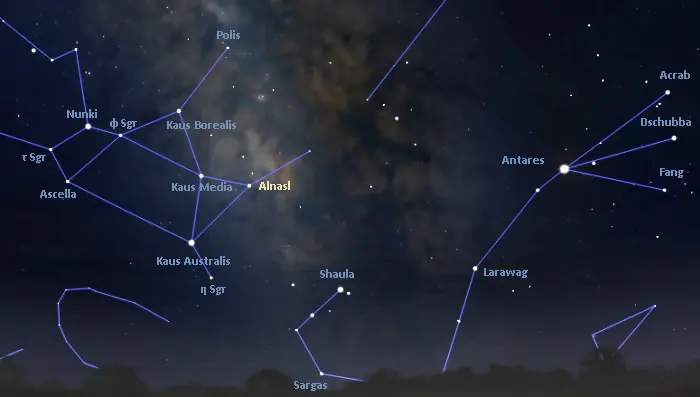 how to find alnasl,where is gamma sagittarii in the sky
