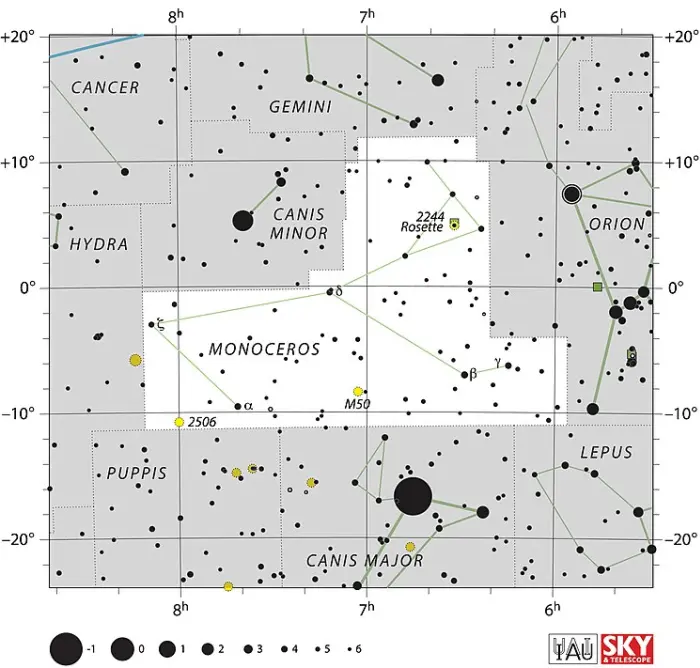 monoceros stars,monoceros star map,monoceros star chart