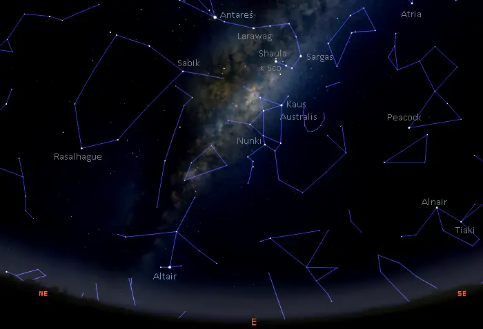 stars in the eastern sky from the southern hemisphere