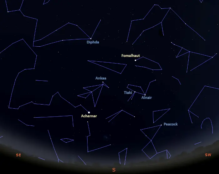 Stars visible in the southern sky tonight from equatorial latitudes