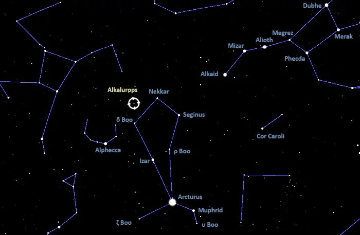 Mu Boötis location,how to find alkalurops,where is alkalurops in the sky