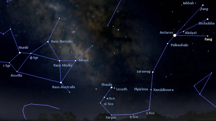 pi scorpii location,how to find pi scorpii,where is fang in the sky