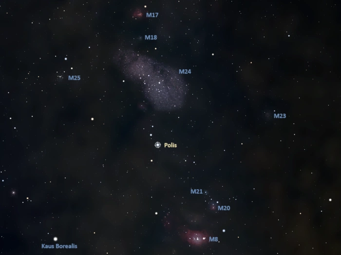 star clusters and nebulae near mu sagittarii
