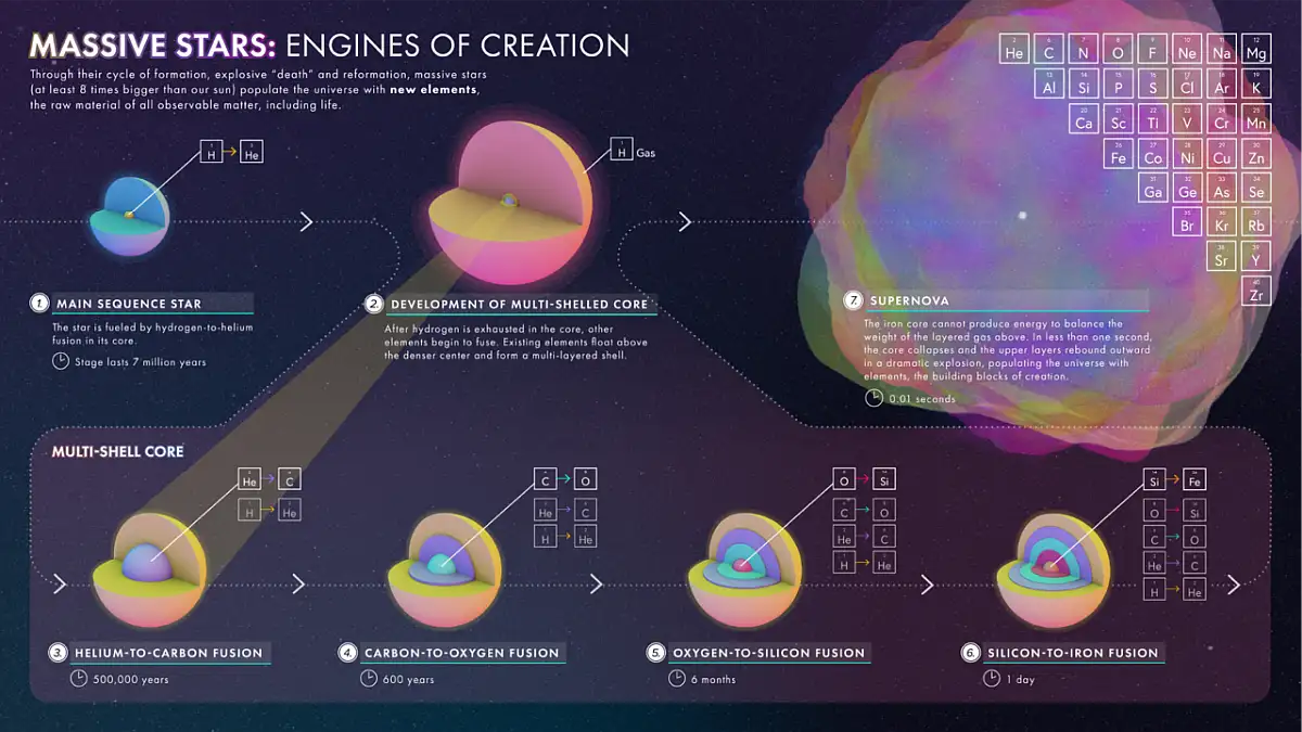 massive star evolution,life cycle of massive stars,high-mass star life cycle